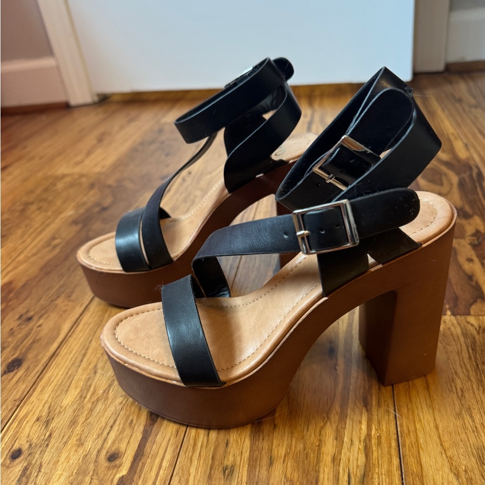 Platform Block Heel Sandals - Black